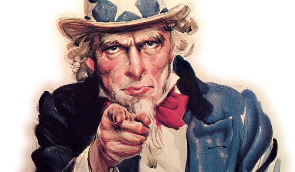 Uncle Sam. While not really relevant to the text of the article, his pointed finger reminds the reader that they should be answering the question themselves: "What are You Trying to Protect?"